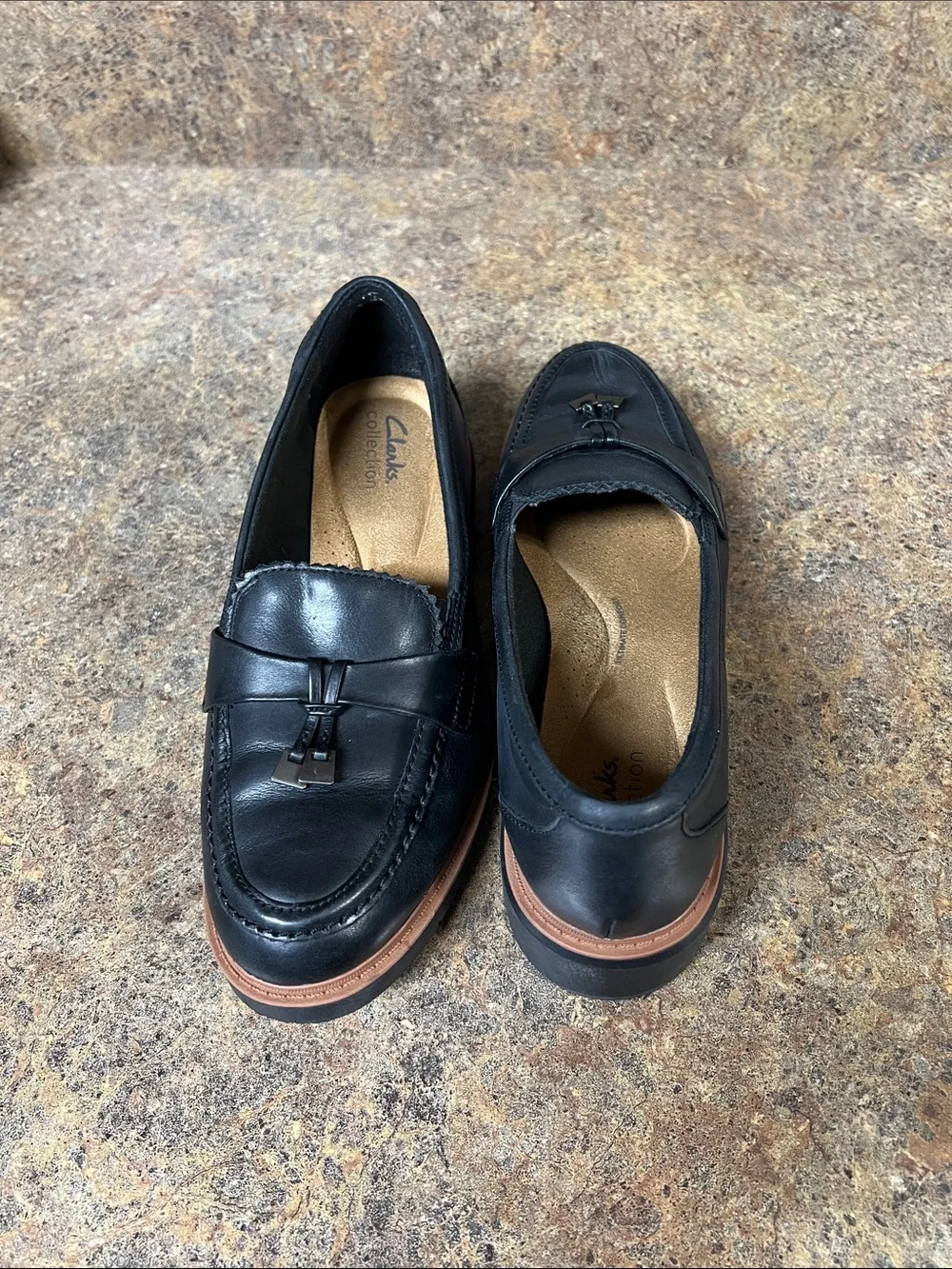 Clarks Women’s Black Leather Tassel Loafers